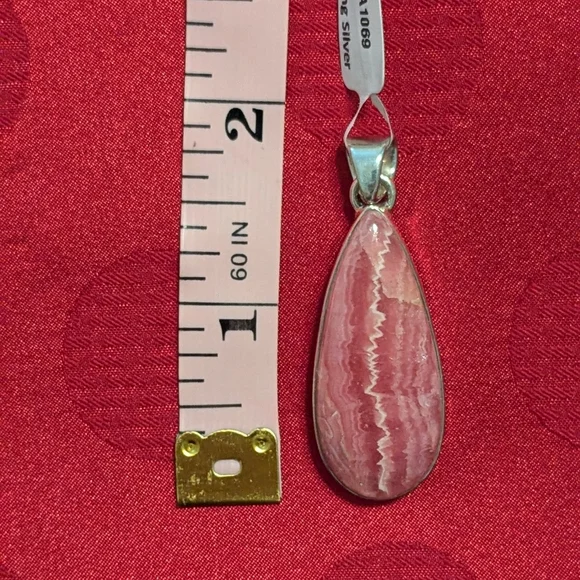 Amazing Pink Rhodochrosite Teardrop Sterling Silver 925 Pendant New With Tag - Picture 8 of 9